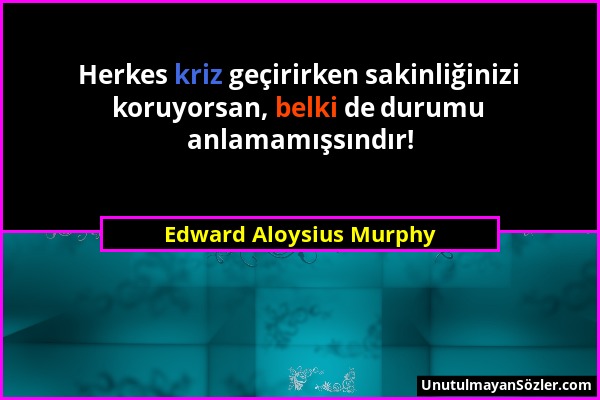 Edward Aloysius Murphy - Herkes kriz geçirirken sakinliğinizi koruyorsan, belki de durumu anlamamışsındır!...
