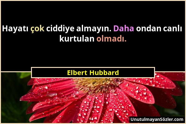 Elbert Hubbard - Hayatı çok ciddiye almayın. Daha ondan canlı kurtulan olmadı....