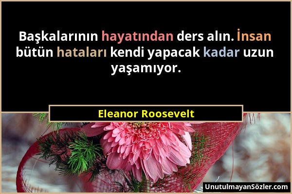 Eleanor Roosevelt - Başkalarının hayatından ders alın. İnsan bütün hataları kendi yapacak kadar uzun yaşamıyor....
