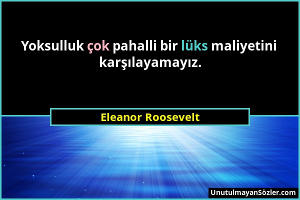 Eleanor Roosevelt - Yoksulluk çok pahalli bir lüks maliyetini karşılayamayız....