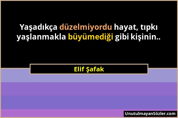 Elif Şafak - Yaşadıkça düzelmiyordu hayat, tıpkı yaşlanmakla büyümediği gibi kişinin.....