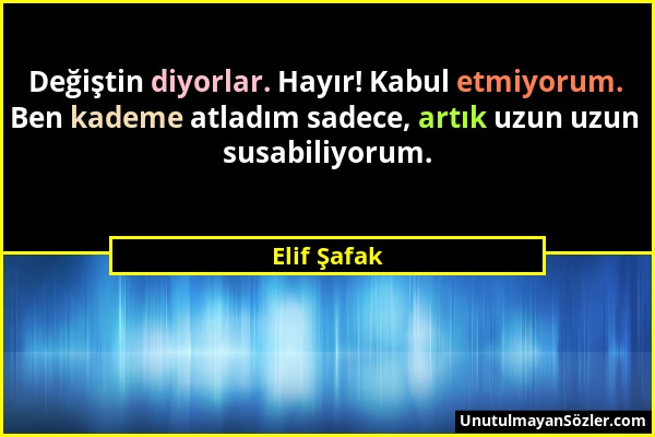 Elif Şafak - Değiştin diyorlar. Hayır! Kabul etmiyorum. Ben kademe atladım sadece, artık uzun uzun susabiliyorum....