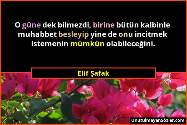 Elif Şafak - O güne dek bilmezdi, birine bütün kalbinle muhabbet besleyip yine de onu incitmek istemenin mümkün olabileceğini....
