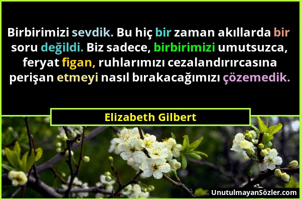 Elizabeth Gilbert - Birbirimizi sevdik. Bu hiç bir zaman akıllarda bir soru değildi. Biz sadece, birbirimizi umutsuzca, feryat figan, ruhlarımızı ceza...