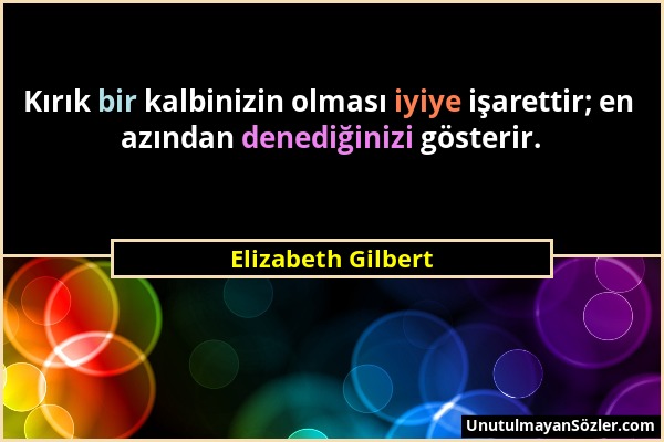 Elizabeth Gilbert - Kırık bir kalbinizin olması iyiye işarettir; en azından denediğinizi gösterir....