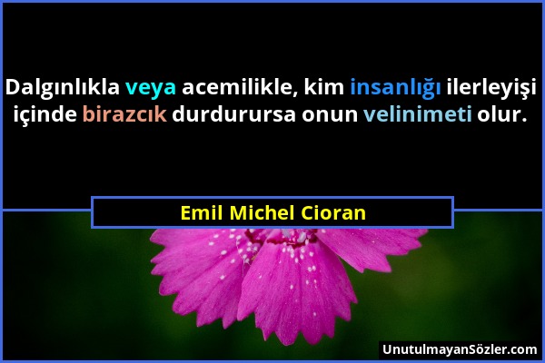 Emil Michel Cioran - Dalgınlıkla veya acemilikle, kim insanlığı ilerleyişi içinde birazcık durdurursa onun velinimeti olur....