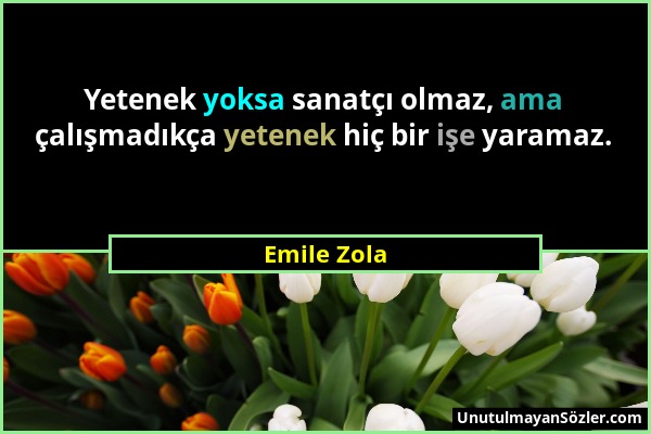 Emile Zola - Yetenek yoksa sanatçı olmaz, ama çalışmadıkça yetenek hiç bir işe yaramaz....