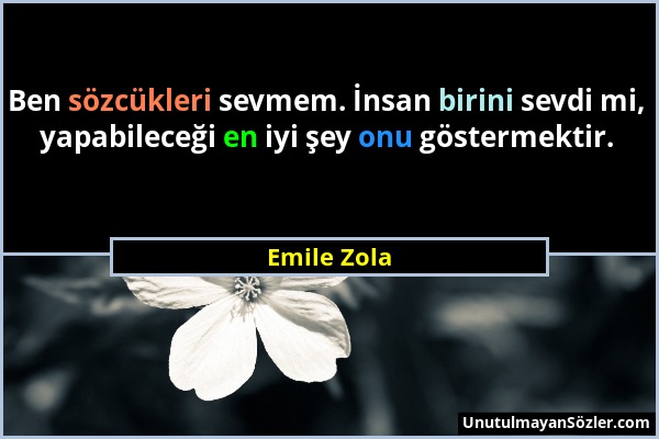 Emile Zola - Ben sözcükleri sevmem. İnsan birini sevdi mi, yapabileceği en iyi şey onu göstermektir....