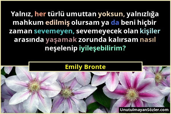 Emily Bronte - Yalnız, her türlü umuttan yoksun, yalnızlığa mahkum edilmiş olursam ya da beni hiçbir zaman sevemeyen, sevemeyecek olan kişiler arasınd...