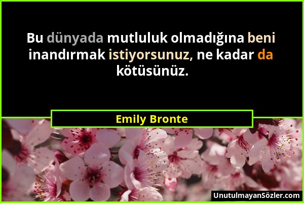 Emily Bronte - Bu dünyada mutluluk olmadığına beni inandırmak istiyorsunuz, ne kadar da kötüsünüz....