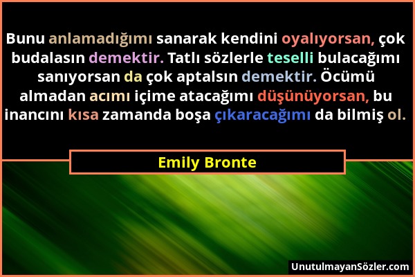 Emily Bronte - Bunu anlamadığımı sanarak kendini oyalıyorsan, çok budalasın demektir. Tatlı sözlerle teselli bulacağımı sanıyorsan da çok aptalsın dem...