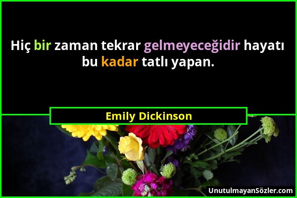 Emily Dickinson - Hiç bir zaman tekrar gelmeyeceğidir hayatı bu kadar tatlı yapan....