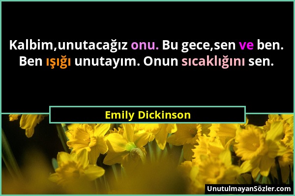 Emily Dickinson - Kalbim,unutacağız onu. Bu gece,sen ve ben. Ben ışığı unutayım. Onun sıcaklığını sen....