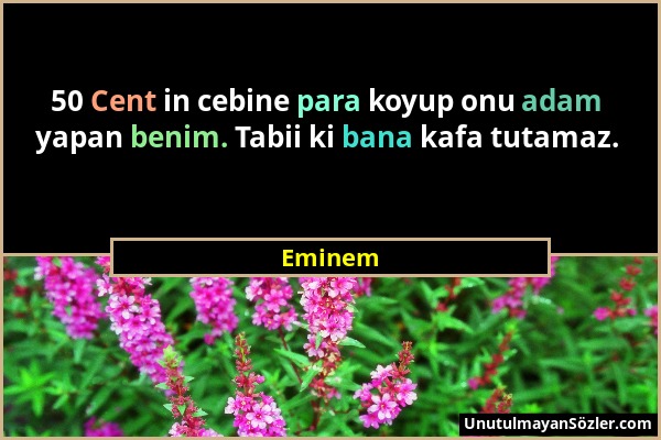 Eminem - 50 Cent in cebine para koyup onu adam yapan benim. Tabii ki bana kafa tutamaz....