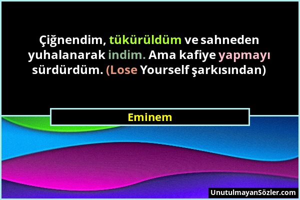 Eminem - Çiğnendim, tükürüldüm ve sahneden yuhalanarak indim. Ama kafiye yapmayı sürdürdüm. (Lose Yourself şarkısından)...