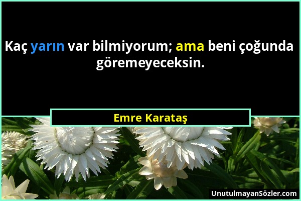 Emre Karataş - Kaç yarın var bilmiyorum; ama beni çoğunda göremeyeceksin....