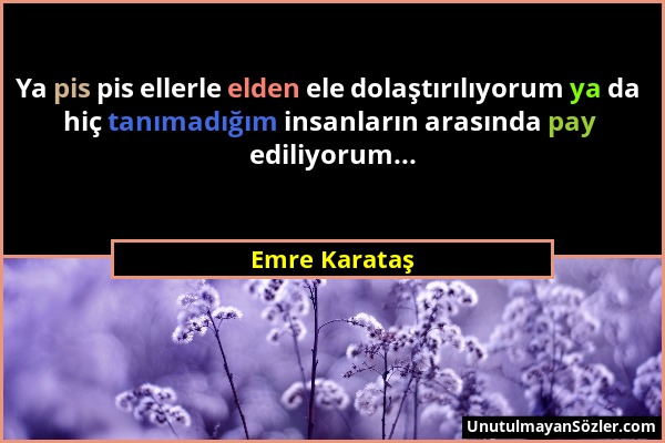 Emre Karataş - Ya pis pis ellerle elden ele dolaştırılıyorum ya da hiç tanımadığım insanların arasında pay ediliyorum......