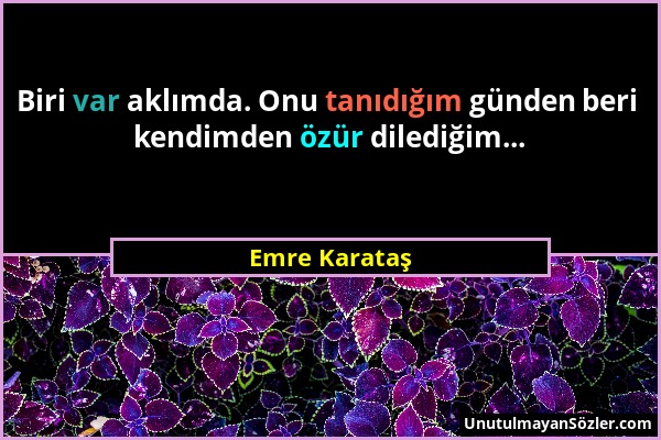 Emre Karataş - Biri var aklımda. Onu tanıdığım günden beri kendimden özür dilediğim......