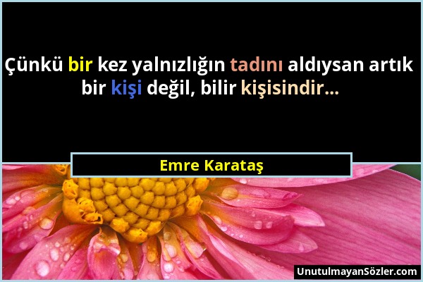 Emre Karataş - Çünkü bir kez yalnızlığın tadını aldıysan artık bir kişi değil, bilir kişisindir......