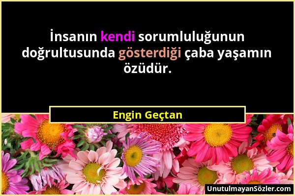 Engin Geçtan - İnsanın kendi sorumluluğunun doğrultusunda gösterdiği çaba yaşamın özüdür....