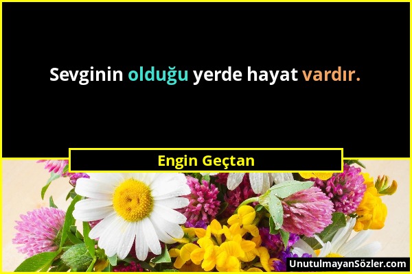 Engin Geçtan - Sevginin olduğu yerde hayat vardır....