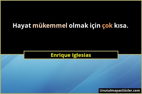 Enrique Iglesias - Hayat mükemmel olmak için çok kısa....