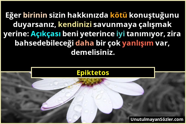 Epiktetos - Eğer birinin sizin hakkınızda kötü konuştuğunu duyarsanız, kendinizi savunmaya çalışmak yerine: Açıkçası beni yeterince iyi tanımıyor, zir...