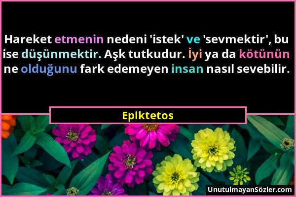 Epiktetos - Hareket etmenin nedeni 'istek' ve 'sevmektir', bu ise düşünmektir. Aşk tutkudur. İyi ya da kötünün ne olduğunu fark edemeyen insan nasıl s...