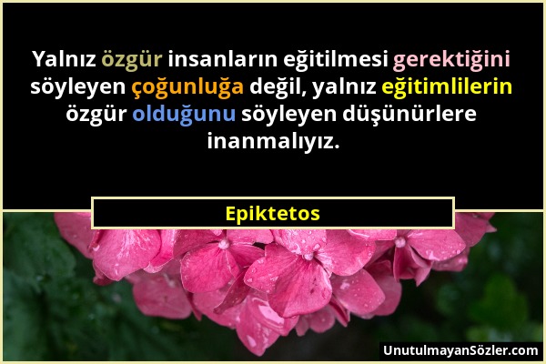 Epiktetos - Yalnız özgür insanların eğitilmesi gerektiğini söyleyen çoğunluğa değil, yalnız eğitimlilerin özgür olduğunu söyleyen düşünürlere inanmalı...