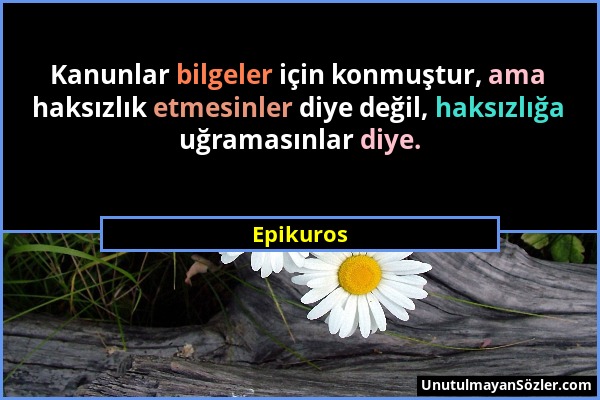 Epikuros - Kanunlar bilgeler için konmuştur, ama haksızlık etmesinler diye değil, haksızlığa uğramasınlar diye....