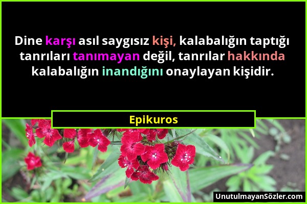 Epikuros - Dine karşı asıl saygısız kişi, kalabalığın taptığı tanrıları tanımayan değil, tanrılar hakkında kalabalığın inandığını onaylayan kişidir....