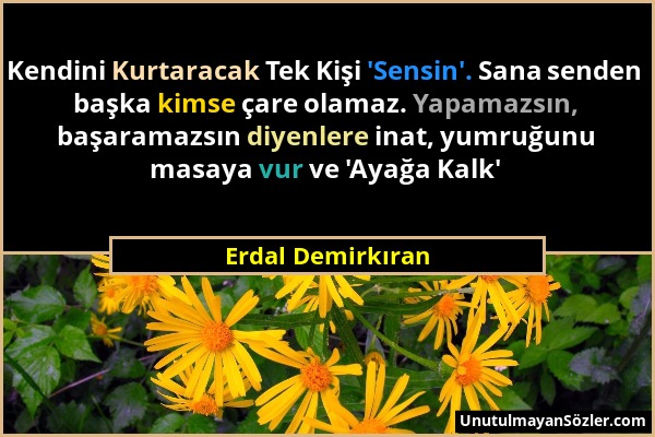 Erdal Demirkıran - Kendini Kurtaracak Tek Kişi 'Sensin'. Sana senden başka kimse çare olamaz. Yapamazsın, başaramazsın diyenlere inat, yumruğunu masay...