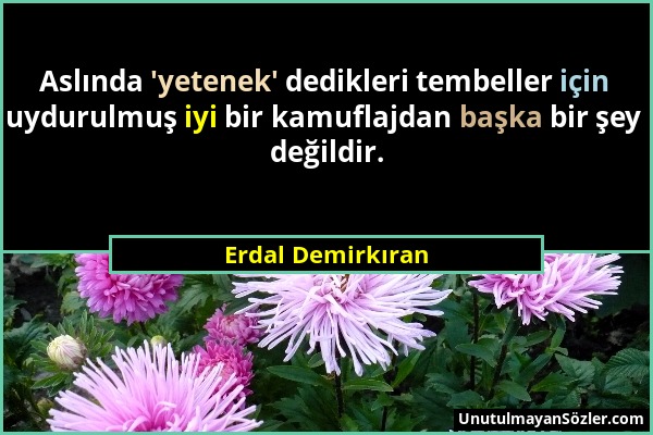 Erdal Demirkıran - Aslında 'yetenek' dedikleri tembeller için uydurulmuş iyi bir kamuflajdan başka bir şey değildir....