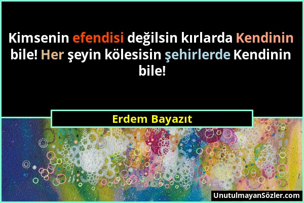 Erdem Bayazıt - Kimsenin efendisi değilsin kırlarda Kendinin bile! Her şeyin kölesisin şehirlerde Kendinin bile!...