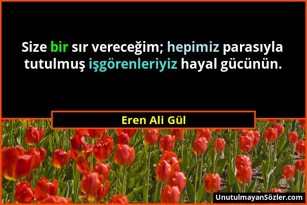 Eren Ali Gül - Size bir sır vereceğim; hepimiz parasıyla tutulmuş işgörenleriyiz hayal gücünün....