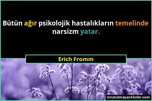 Erich Fromm - Bütün ağır psikolojik hastalıkların temelinde narsizm yatar....