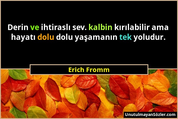 Erich Fromm - Derin ve ihtiraslı sev. kalbin kırılabilir ama hayatı dolu dolu yaşamanın tek yoludur....