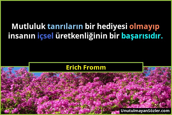 Erich Fromm - Mutluluk tanrıların bir hediyesi olmayıp insanın içsel üretkenliğinin bir başarısıdır....