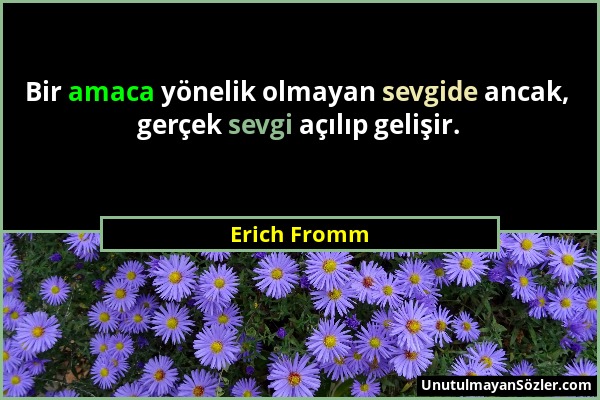 Erich Fromm - Bir amaca yönelik olmayan sevgide ancak, gerçek sevgi açılıp gelişir....