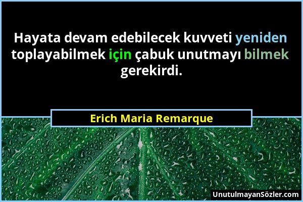 Erich Maria Remarque - Hayata devam edebilecek kuvveti yeniden toplayabilmek için çabuk unutmayı bilmek gerekirdi....