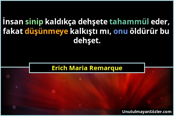 Erich Maria Remarque - İnsan sinip kaldıkça dehşete tahammül eder, fakat düşünmeye kalkıştı mı, onu öldürür bu dehşet....
