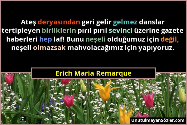 Erich Maria Remarque - Ateş deryasından geri gelir gelmez danslar tertipleyen birliklerin pırıl pırıl sevinci üzerine gazete haberleri hep laf! Bunu n...