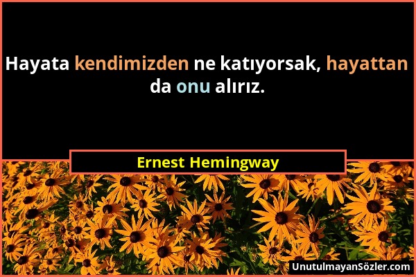 Ernest Hemingway - Hayata kendimizden ne katıyorsak, hayattan da onu alırız....