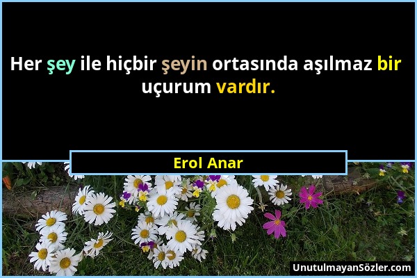 Erol Anar - Her şey ile hiçbir şeyin ortasında aşılmaz bir uçurum vardır....