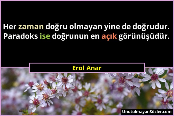 Erol Anar - Her zaman doğru olmayan yine de doğrudur. Paradoks ise doğrunun en açık görünüşüdür....