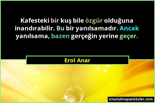 Erol Anar - Kafesteki bir kuş bile özgür olduğuna inandırabilir. Bu bir yanılsamadır. Ancak yanılsama, bazen gerçeğin yerine geçer....