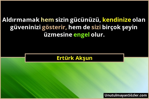 Ertürk Akşun - Aldırmamak hem sizin gücünüzü, kendinize olan güveninizi gösterir, hem de sizi birçok şeyin üzmesine engel olur....