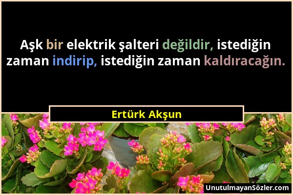 Ertürk Akşun - Aşk bir elektrik şalteri değildir, istediğin zaman indirip, istediğin zaman kaldıracağın....