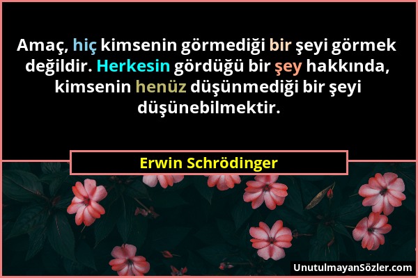 Erwin Schrödinger - Amaç, hiç kimsenin görmediği bir şeyi görmek değildir. Herkesin gördüğü bir şey hakkında, kimsenin henüz düşünmediği bir şeyi düşü...