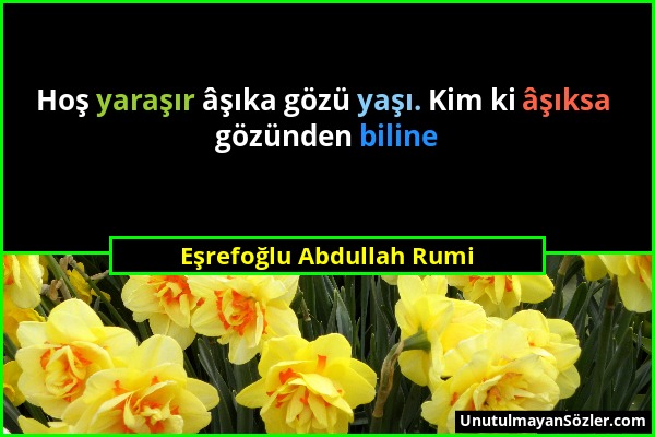 Eşrefoğlu Abdullah Rumi - Hoş yaraşır âşıka gözü yaşı. Kim ki âşıksa gözünden biline...